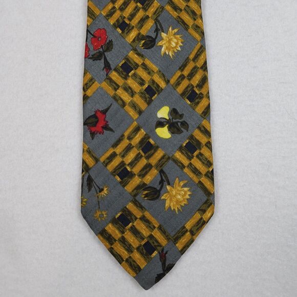 Ermenegildo Zegna Other - Ermenegildo Zegna Gray Red Floral Print 100% Silk Neck Tie Designer